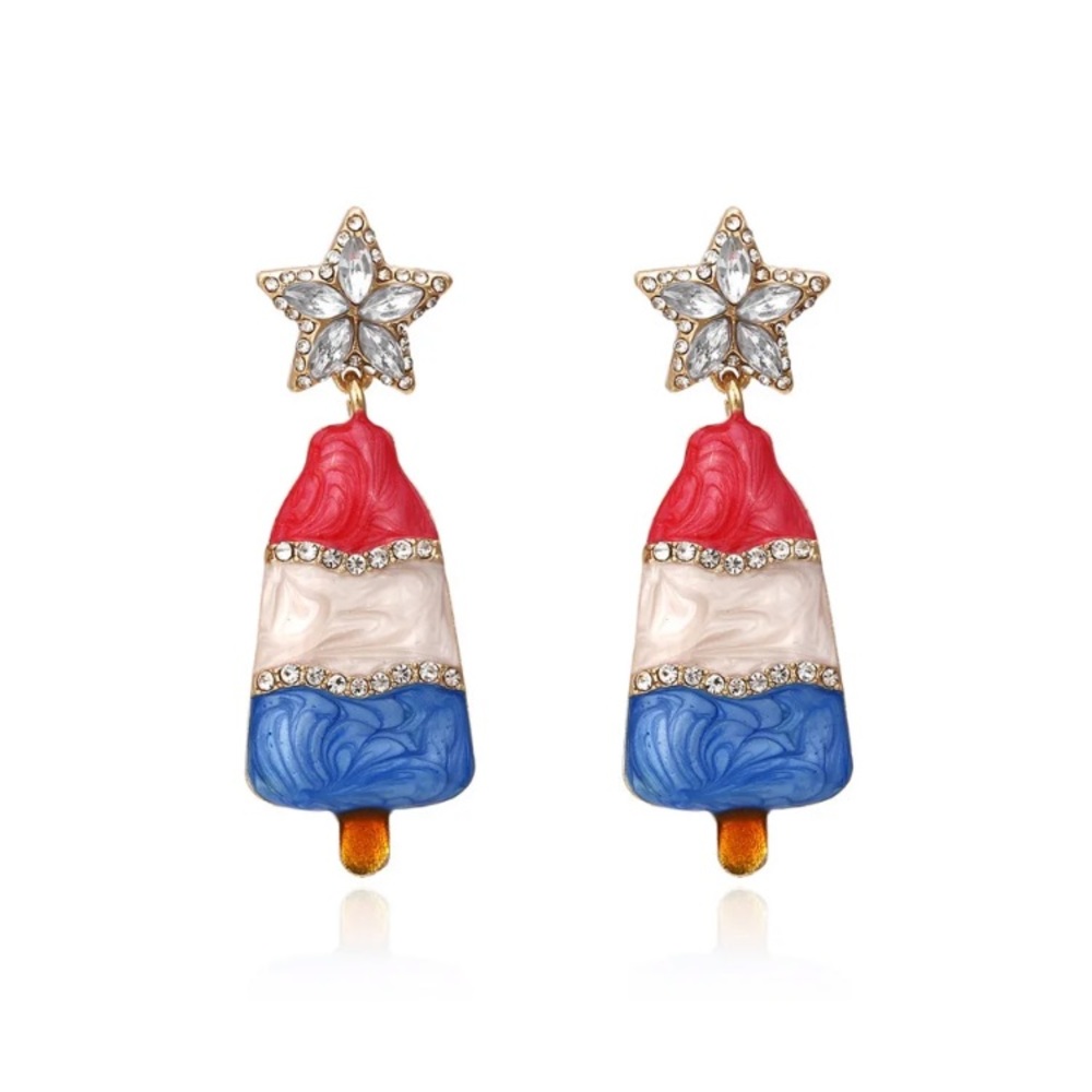 Patriotic Red White Blue Bomb Pop Popsicle Star Earrings - Picture 4 of 9